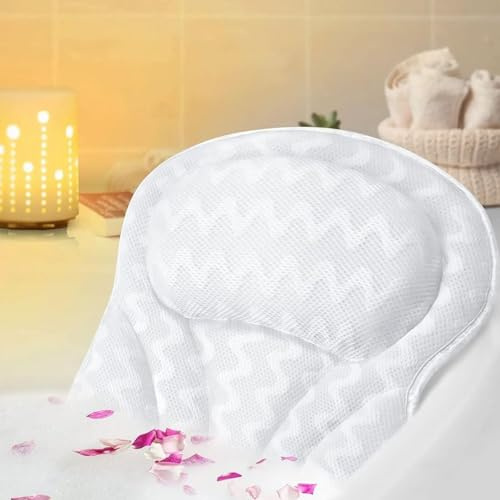ADOV Bath Pillow, Ergonomic Luxury Bathtub Pillows for Head and Neck with 6 Suction Cups 4D Air Mesh Technology, Non-Slip Headrest Cushion for Back Support Relaxation Fits All Hot Tub Home Spa Jacuzzi