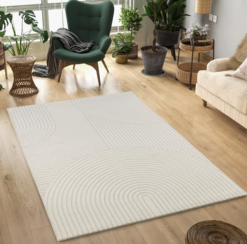 Mias Teppiche Mia's Carpets Theo - moderno a pelo corto con effetto alto-basso, effetto 3D, alta densità di pelo, morbido, design Panglao, crema, 140 x 200 cm