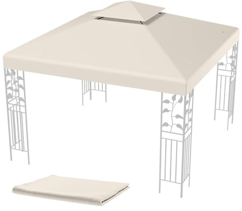 COSTWAY 3x3m Ersatzdach für Pavillon, Pavillondach Ersatzbezug mit Kamindach, Ablauflöchern & Klettverschlüssen (Hellbeige)