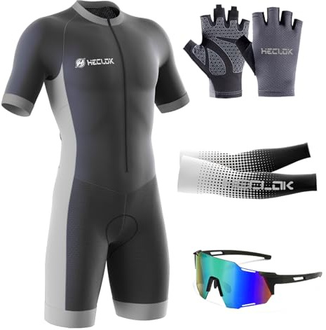Herren Fahrrad Skinsuit, Triathlon Anzug，Radsportanzug gepolstert einteilig Trisuit Bike，Herren Triathlon Tri Anzug Kompression Duathlon Laufen Schwimmen Fahrradfahren Skinsuit (TYP-6,L)