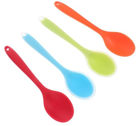 Amosfun 4 Stück Löffel aus Silikon spoon set kochlöffelset rührende Mischwerkzeuge Salatlöffel Suppenlöffel Besteck tragbare Reislöffel Löffel mit langem Griff mischen Rührlöffel China