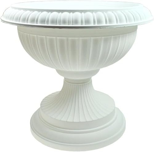 pokm toolsmarket - ⌀ 41cm Blumentopf auf Fuß, Übertopf für Blumen und Pflanzen, Rund Pflanzkübel aus robustem Kunststoff, Amphore, Groß Outdoor-Topf - Weiß
