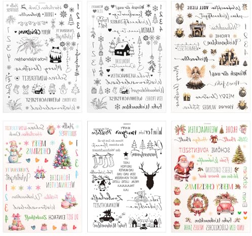 HICOHAND Candle Tattoos, 6 Sheets Christmas Winter Candle Stickers Decorative Decals for Crafts Candle Scrapbook DIY Snowman Merry Christmas Table Home Decorations