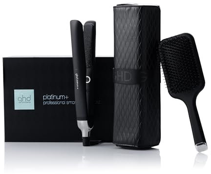 ghd Platinum+ Gift Set - Hair Straighteners with Paddle Brush and Heat Resistant Styler Bag, Smart Adapts to Hair Thickness and Styling Speed, 2X More Colour Protection, UK Plug