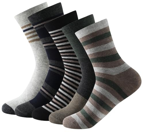 Balseti Calcetines Media Caña Formales y Básicos de Rayas Marrón, Verde, Gris para Hombres. Calcetines Ejecutivos, Frescos, Finos. 85% Algodón. Pack 6 Pares. Tallas 39-42.