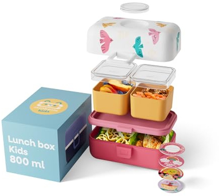 monbento - Fiambrera Infantil con Compartimentos MB Tresor rosa Birds - Lonchera para Niños Ideal para Escuela/Picnic - Sin BPA - Personalizada y Segura - Lunch Box Niños Rosa con Motivo Pájaros