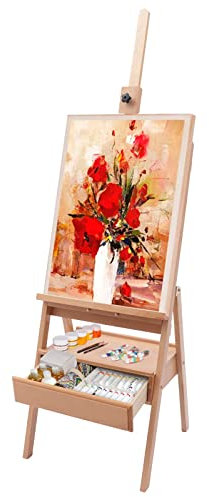 Staffelei mit Schublade, Verstellbar und Klappbare Akademie Staffelei, Standstaffelei mit Verstellbare Höhe, Dreibeinstaffelei mit Fasen-Design, für Malanfänger, Künstler