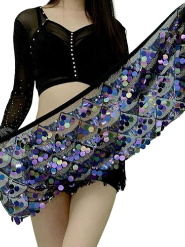 SkyjOy Traje Danza Oriental Falda con Cadena for la Cintura y pañuelo for la Cadera for Danza del Vientre, Sexy, con Lentejuelas, Ajustable, for Mujer Danza del Vientre(Noir)