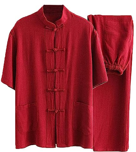 GZKDKZB Tang-Anzug für Herren, traditionelle Kleidung, Kampfsportanzug, Kung-Fu-Uniformen, Baumwolle und Leinen, Tai-Chi-Kleidung, Zen-Meditationsuniform, kurzärmeliges Hemd und Hose