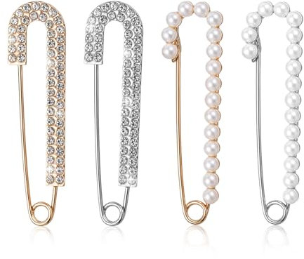 Sibba Broschennadeln für Damen 4 Stück Pullover Schal Clips Dekorative Sicherheitsnadeln Schal Hijab Clips Brosche Mit Kunstperlen Elegante Perlen Cardigan Kragen Brosche Clips für Oberhemden