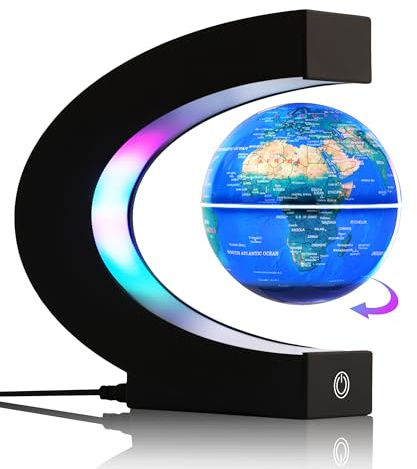 Magnetic Levitating Globe with 7-Color LED Lights, 360° Rotating Floating World Map Lamp, STEM Educational Night Light for Geography Learning, Cool Desk Decor & Unique Gift for Kids & Adults