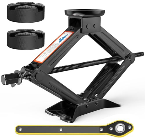 Universel Cric Voiture 2T/2000KG, Crique Voiture avec 2 Tampon Caoutchouc, Évite Les Rayures sur la Carrosserie,Portable Cric de Levage avec Clé pour Écrous de Roue,Outils d'urgence pour Automobile