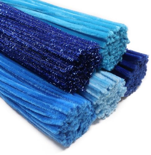 TOAOB 400 Stück Pfeifenputzer zum Basteln 5 Verschiedene Blau Chenilledraht | Enthält Glitzer Pfeifenreiniger, 6 mm x 30 cm, Pipe Cleaner Basteln Set, für DIY Handwerks