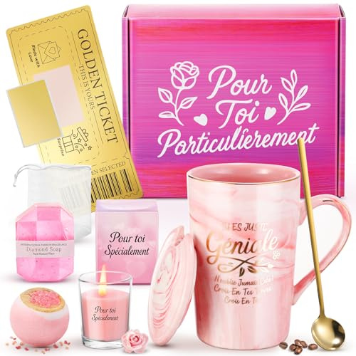 XVB Idee Coffret Cadeau Femme, Cadeau Anniversaire Femme, Saint Valentin, Personnalisé Noel Original Utile, Fete des Meres, Ensemble de Mugs en Céramique de 340 ml