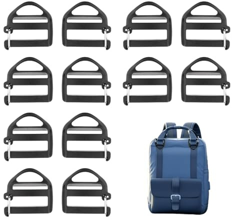FinalCool 12 Pcs Verstellbare Steckschnallen Gurtband, Plastikschnalle 25mm für Rucksack, Koffer, Gepäck, Reparaturwerkzeug, Schwarz