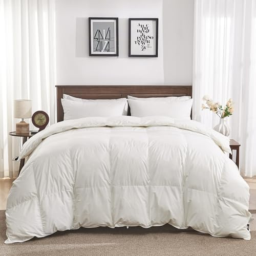 Oaken-Cat Goose Feather Down Fiber Comforter Full Size - 100% Organic Cotton Shell All Season Duvet Insert, Medium Warmth Hotel Luxury Bedding Comforter(82x86 Inch, White)