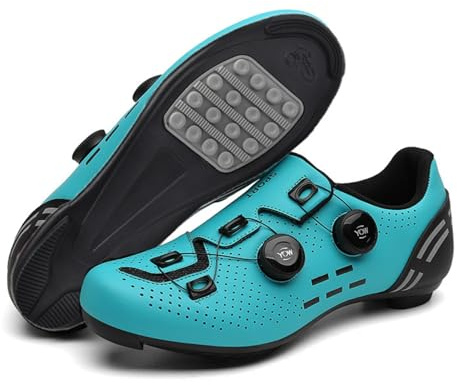 Mateju Cycling Shoes Mens Women, 5.5-11 UK Breathable Non-Slip No-Lock Indoor Bicycle Shoes, Unisex Sneaker Rubber Sole Bike Shoes, Outdoor Sports Riding Shoes (T2021 Turquoise,11)
