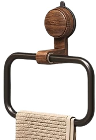Anneau Porte Serviette Vintage en Bois De Noyer avec Ventouse, Anneaux Porte Serviettes sans Perçage pour Mur De Salle De Bain, Portes Serviettes en Acier Inoxydable Résistant À l'usure Et À l'eau