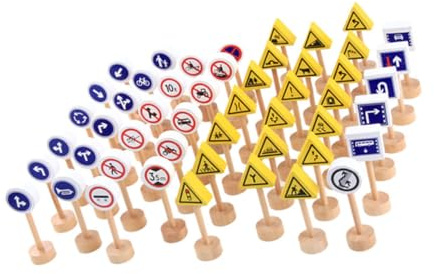 CORHAD 50 pièces Panneaux Routiers Bois Educatif Signalisation Routière Miniature pour Garçon Fille Apprentissage Ludique et Reconnaissance des Signes Routiers