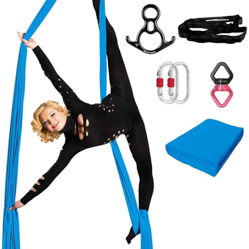 Kit de seda aérea para yoga y acrobacia, hamaca de tela de nailon 40D, adecuada para todos los niveles, disponible en longitudes de 9, 15 y 20 yardas