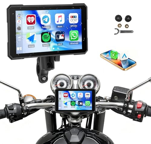 [2026 Nuevo] CAMECHO Pantalla Táctil de 5'' CarPlay Inalámbrico para Moto con Detección de Presión de Neumáticos, GPS Moto y Coche con CarPlay Inalámbrico Android Auto Bluetooth IP67 Impermeable 12V