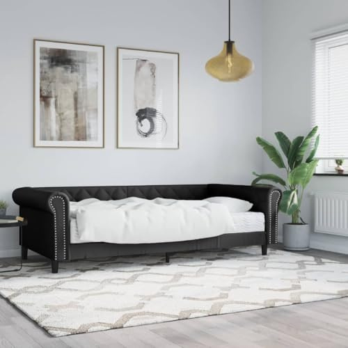 Kaloriko Dagssäng med madrass, svart, 90 x 200 cm, konstläder, robust metallram, mångsidig bäddsoffa för gästrum, modern design, inkl. komfortskummadrass