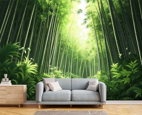 Papel Pintado Pared 3D Verde Denso Bosque De Bambú Fotomurales Tv Fondo Dormitorio Murales Paisajes Naturales Para Sala De Estar Pósteres Motivos De Restaurante De Oficina,250X170Cm
