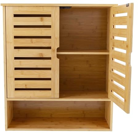 ZENGRICE Armadio da parete per camera da letto, armadio portaoggetti in bambù, ripiano bagno, mobile da cucina a 3 livelli, porta magnetica ventilata, per cucina, bagno e soggiorno, montaggio a parete
