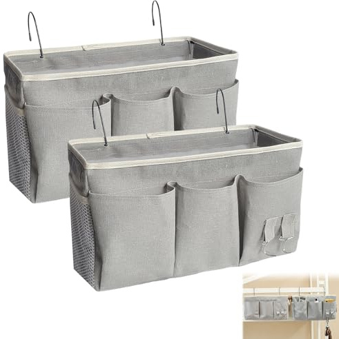 Dtenlur Betttasche zum Einhängen, Betttaschen Bett Organizer Praktisch Nachttisch Hängeaufbewahrung Klein Betttaschen Grau Betttasche Organizer für Nachttische, Mietzimmer, Schlafzimme