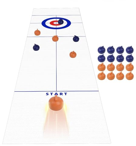 Gioco di curling da tavolo, tappetino da 135 cm, mini gioco di curling di tejo con pietre di in acciaio, gioco da tavolo interattivo familiare, per bambini e adulti, gioco per interni