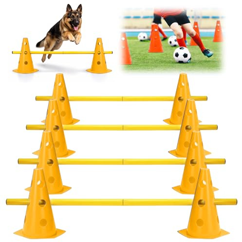 Sports Steckhürdenset, 10 Kegel + 5 Stangen Agility Hürden Steckhürdenset, Kinder Agility Hürden Hindernisse für Pferde Hundeparcours Kegel Einstellbare Trainingshürden für Koordinationstraining