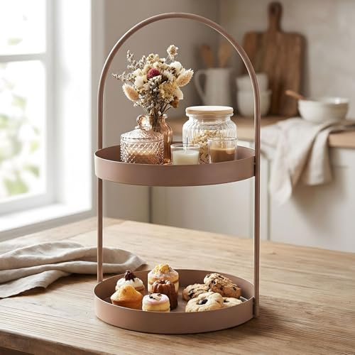 levandeo Etagere Metall 2 Etagen H45cm Beige Braun Matt Servierplatte Kuchenständer Servierständer Dekoteller für Muffin Kuchen Cupcakes Snacks Tischdeko