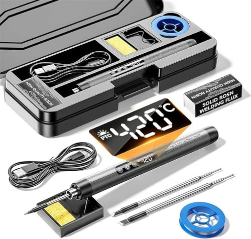 Cordless Soldering Iron Kit, USB-C Rechargeable Soldering Pen with LED Adjustable Temperature 260℃–420℃, Fast Heating Portable Soldering Tool for Electronics Repair & DIY Projects