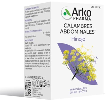 Arkopharma Arkocápsulas Hinojo 84 Cápsulas, Ayuda a Eliminar los Gases, Flatulencias, Favorece la Digestión, Distensión Abdominal, Complemento Alimenticio, 1 Unidad (Paquete de 1)