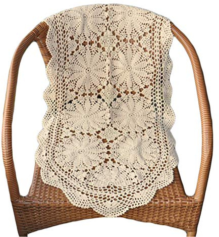 Yizunnu Tischläufer, handgefertigt, oval, Baumwolle, Spitze, Beige, 50 x 100 cm