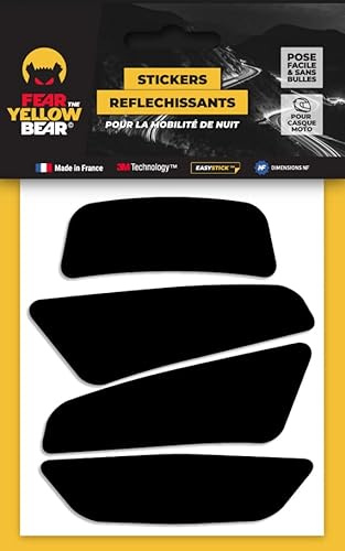 Fear The Yellow Bear© Easy Iron ™, Stickers Retro réfléchissants Noirs REPOSITIONNABLES, pour Casque Moto, 3M™ Technology, Tailles homologuées Visible la Nuit pour Votre sécurité