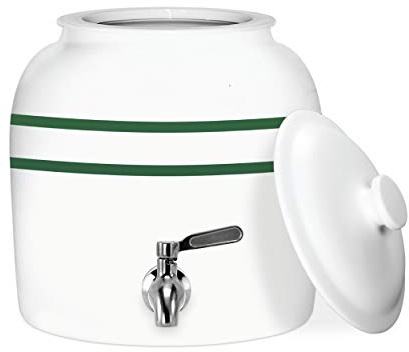 Geo Sports Porcelain Ceramic Crock Water Dispenser, Stainless Steel Faucet, Valve and Lid Included. Fits 3 to 5 Gallon Jugs (Green Stripe)