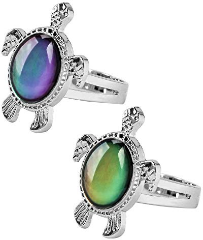 LHXVQZW 2 Pcs Turtle Mood Ring for Girls Boys Color Change Emotion Feeling Finger Rings Adjustable Size with Box