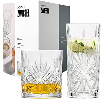 SCHOTT ZWIESEL Set de verres Show (set de 8), 4 gracieux verres à long drink et 4 verres à whisky avec relief, verres en cristal lavables au lave-vaisselle (art. n° 121881)
