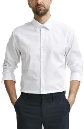 SELECTED HOMME Camisa de Manga Larga para Hombre Slim Fit, Blanco Brillante, M