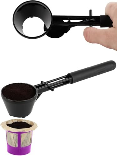 Brew Addicts Coffee Scoop Funnel for K-Cups Reusable, Coffee Spoon Accessories for Keurig Brewers & Other Refillable Capsules, Dark Black
