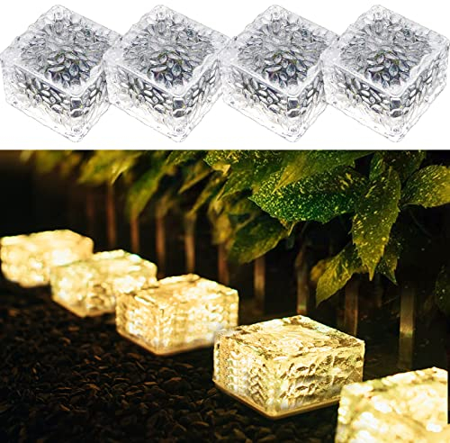 MEDOYOH 4pcs luz warmwhite luz solar vidrio luz, luz de cubo solar, luz de luz de encendido/apagado sensor de luz luz solar luz para Courtyard Pathway decoración de estanque de tierra, 7x7x5cm