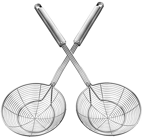 2st Frying Skimmer Rostfritt stål Spider Skimmer med Handtag Rostfritt stål Skimmare med Handtag för Matlagning Spider Sil Tråd Sil För Matlagning och Stekning
