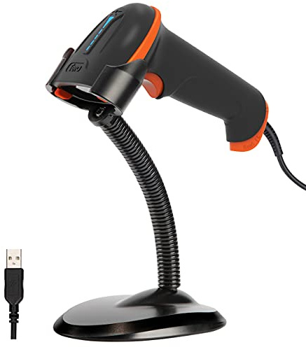 Tera Scanner de Codes-Barres 1D 2D QR Scanner USB Filaire Scanner Portable 1D 2D QR Data Matrix PDF417 1D USB Code Barres CMOS Image Lecteur de Codes-Barres Plug and Play avec Support, D5100Y-Z