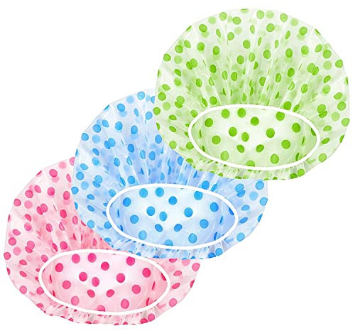 Shower Caps for Women Men Reusable Shower Hat Bath Caps with Elastic Band Waterproof Bath Cap Shower Caps for Women Long Hair (3 PCS)