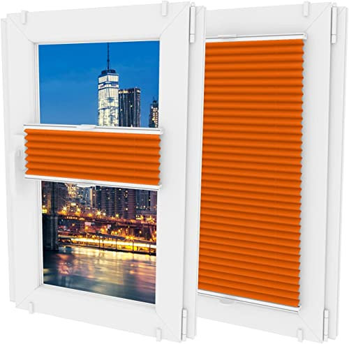 MW GROUP Plissee Ohne Bohren -Nicht-invasive Griffe - Schnelle und Einfache Installation Plissee - Rollos für Fenster Ohne Bohren - Rollos Für Fenster jeder Form(B 125cm x H 100cm,Orange)