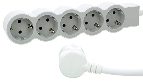 LEGRAND Regleta de enchufes, Enchufe múltiple con 5 Tomas de Corriente, Cable 3m, Color Blanco/Gris Claro 694563