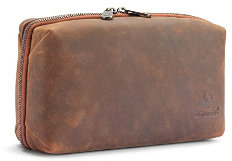 DONBOLSO Tech Pouch Chicago | Rangement Cable Bureau en Cuir Fait à la Main | Sac d'Accessoires pour l'Électronique | Sac de Câble pour Voyage, Bureau et Université | Vintage Marron