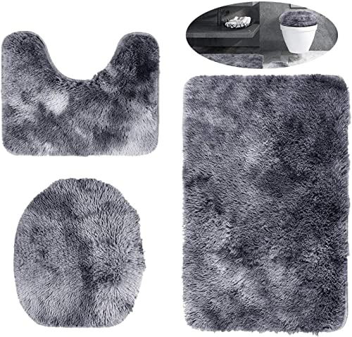 Fashionapple Badezimmerteppich Set 3 Teilig – Chenille Badematte, rutschfeste Fußmatte, WC-Abdeckungs-Set, Toilettenvorleger mit Ausschnitt für Stand-WC