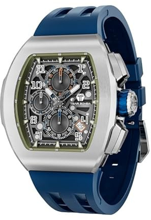 TSAR BOMBA Herren Uhr Tonneau Chronograph 100M Wasserdichter Luxus Skelett Daydate Armbanduhr Stilvolles Cool Tauchen Sport Männer Uhren Japanisches Quarzwerk Saphirglas Geschenk für Männer